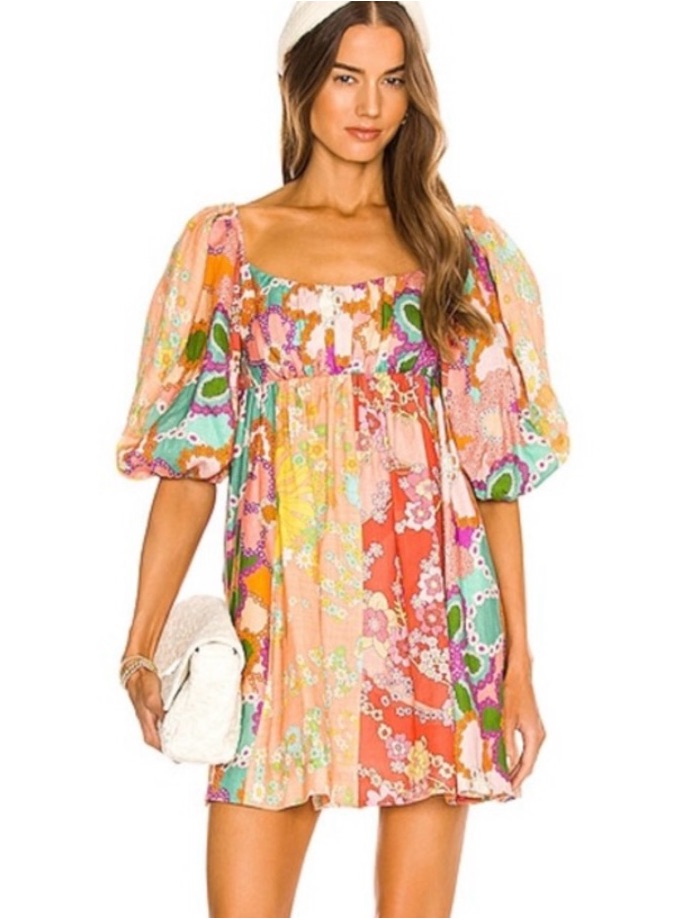 Zimmermann Lola Floral Patchwork Puff-Sleeve Baby Doll Mini Dress